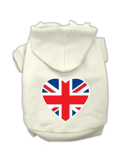 British Flag Heart Screen Print Pet Hoodies Cream Size Lg