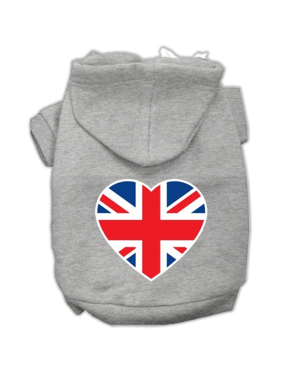 British Flag Heart Screen Print Pet Hoodies Grey Size Lg