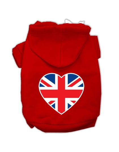 British Flag Heart Screen Print Pet Hoodies Red Size Med