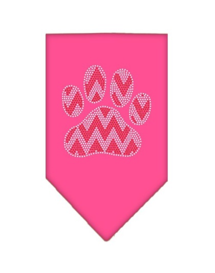 Candy Cane Chevron Paw Rhinestone Bandana Bright Pink Large