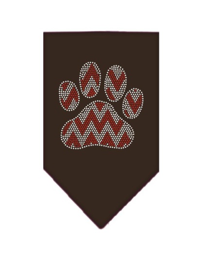 Candy Cane Chevron Paw Rhinestone Bandana Brown Large