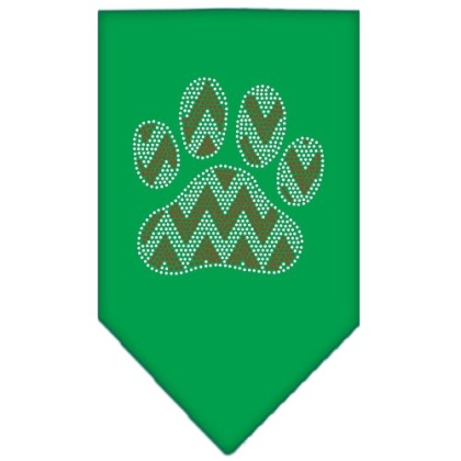 Candy Cane Chevron Paw Rhinestone Bandana Emerald Green Large