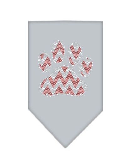 Candy Cane Chevron Paw Rhinestone Bandana Grey Large