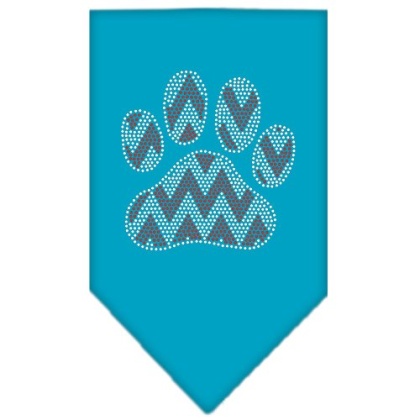 Candy Cane Chevron Paw Rhinestone Bandana Turquoise Large