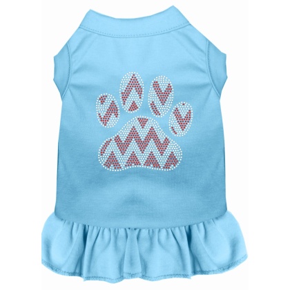 Candy Cane Chevron Paw Rhinestone Dog Dress Baby Blue 4X