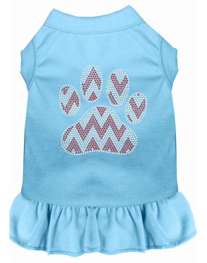 Candy Cane Chevron Paw Rhinestone Dog Dress Baby Blue 4X