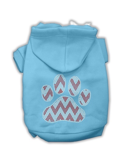 Candy Cane Chevron Paw Rhinestone Dog Hoodie Baby Blue L