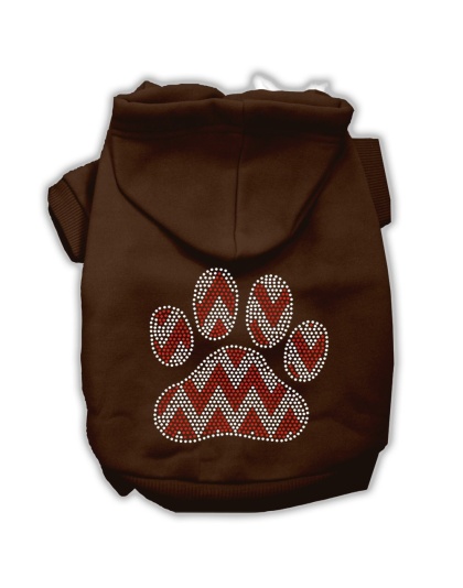 Candy Cane Chevron Paw Rhinestone Dog Hoodie Brown L