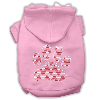 Candy Cane Chevron Paw Rhinestone Dog Hoodie Light Pink L