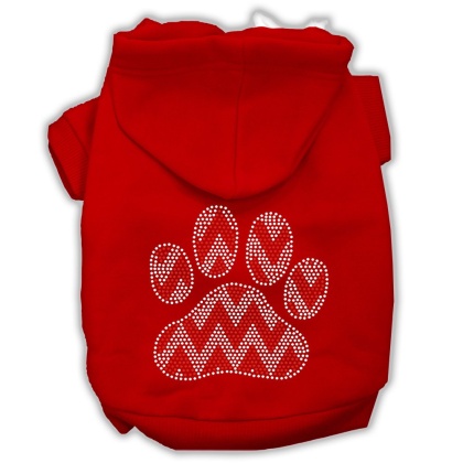 Candy Cane Chevron Paw Rhinestone Dog Hoodie Red L