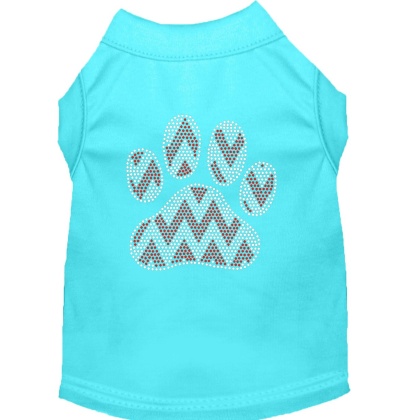 Candy Cane Chevron Paw Rhinestone Dog Shirt Aqua Lg