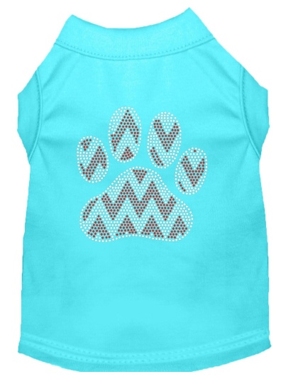 Candy Cane Chevron Paw Rhinestone Dog Shirt Aqua Lg