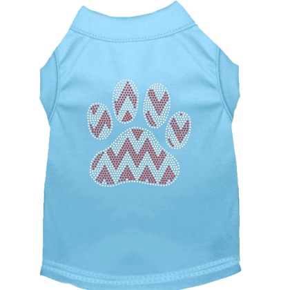 Candy Cane Chevron Paw Rhinestone Dog Shirt Baby Blue Lg