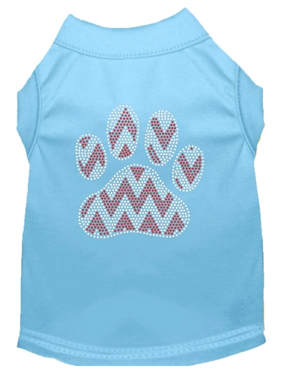 Candy Cane Chevron Paw Rhinestone Dog Shirt Baby Blue Lg