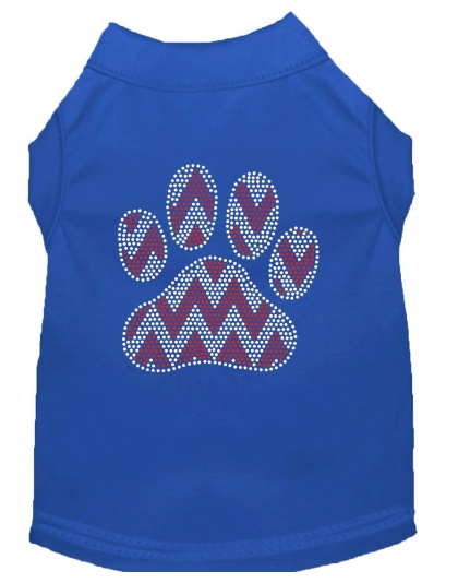 Candy Cane Chevron Paw Rhinestone Dog Shirt Blue Lg