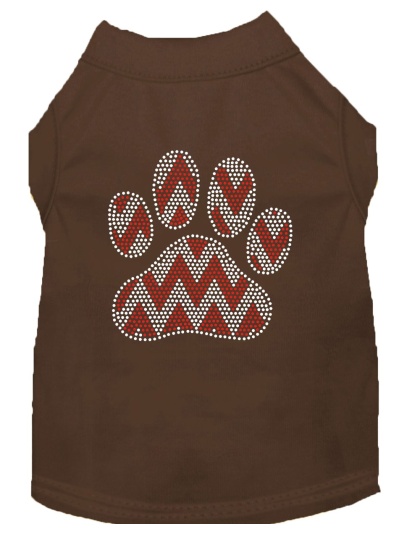 Candy Cane Chevron Paw Rhinestone Dog Shirt Brown Lg