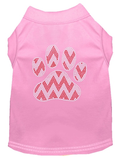 Candy Cane Chevron Paw Rhinestone Dog Shirt Light Pink Lg