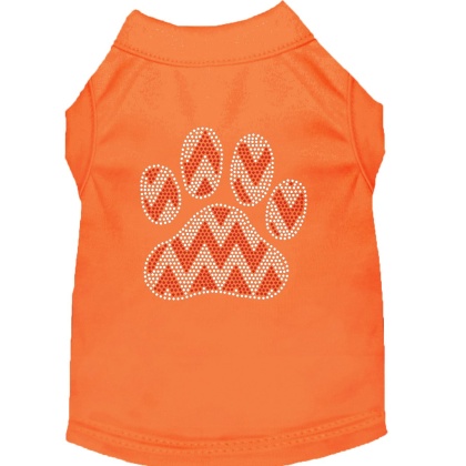 Candy Cane Chevron Paw Rhinestone Dog Shirt Orange Lg