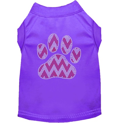 Candy Cane Chevron Paw Rhinestone Dog Shirt Purple Lg