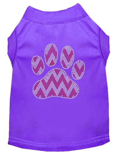 Candy Cane Chevron Paw Rhinestone Dog Shirt Purple Lg