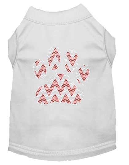 Candy Cane Chevron Paw Rhinestone Dog Shirt White Lg