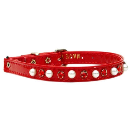 Cat Safety w/ Band Patent Pearl and Crystals Red 10