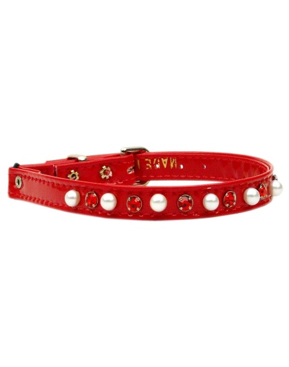 Cat Safety w/ Band Patent Pearl and Crystals Red 10