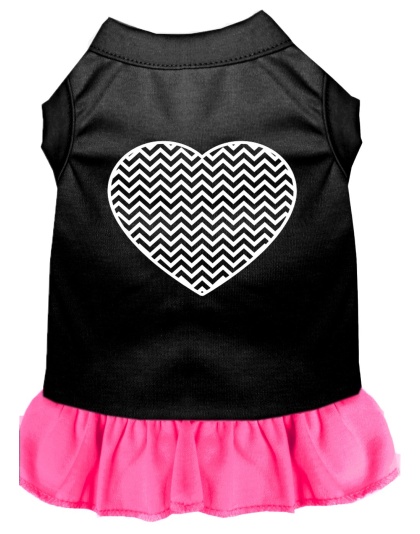 Chevron Heart Screen Print Dress Black with Bright Pink Lg