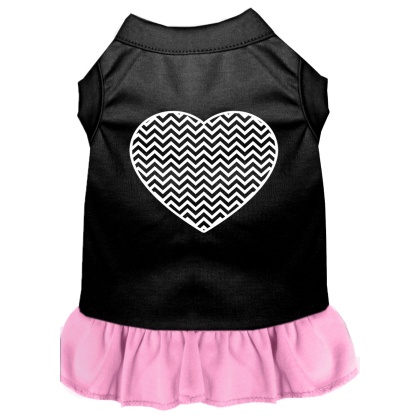 Chevron Heart Screen Print Dress Black with Light Pink Lg