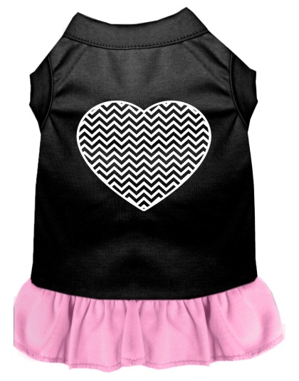 Chevron Heart Screen Print Dress Black with Light Pink Lg