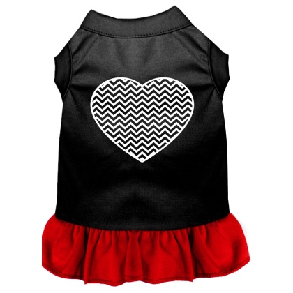 Chevron Heart Screen Print Dress Black with Red Lg