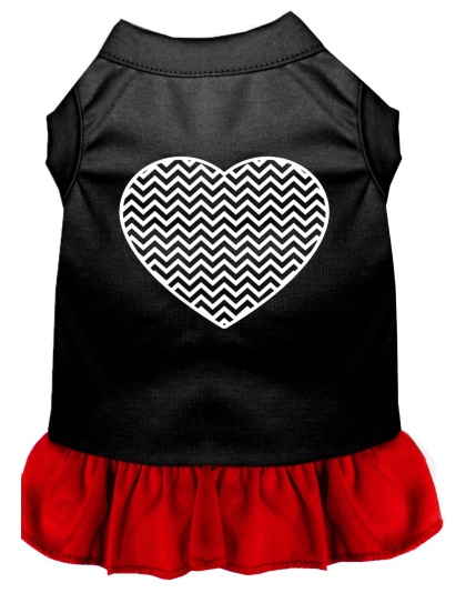 Chevron Heart Screen Print Dress Black with Red Lg