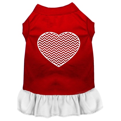 Chevron Heart Screen Print Dress Red with White Lg