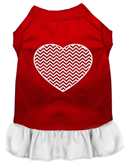 Chevron Heart Screen Print Dress Red with White Lg