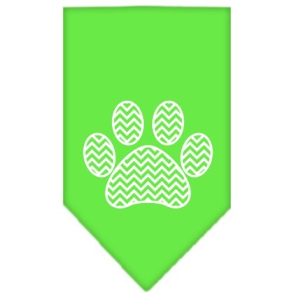 Chevron Paw Screen Print Bandana Lime Green Large