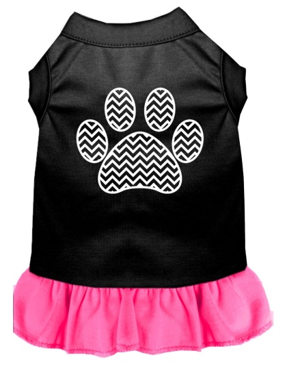 Chevron Paw Screen Print Dress Black with Bright Pink Lg