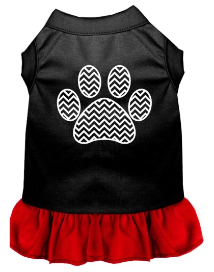 Chevron Paw Screen Print Dress Black with Red Lg