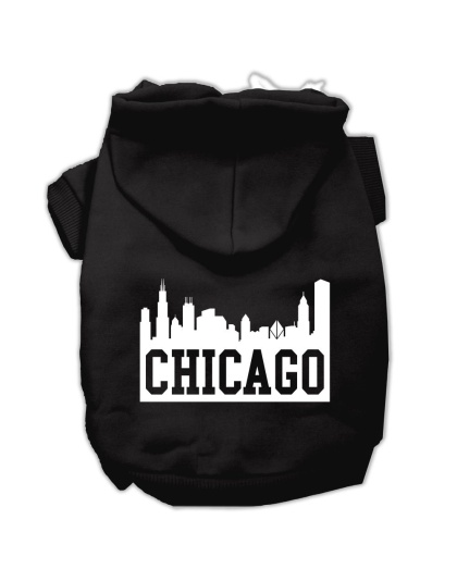 Chicago Skyline Screen Print Pet Hoodies Black Size Lg