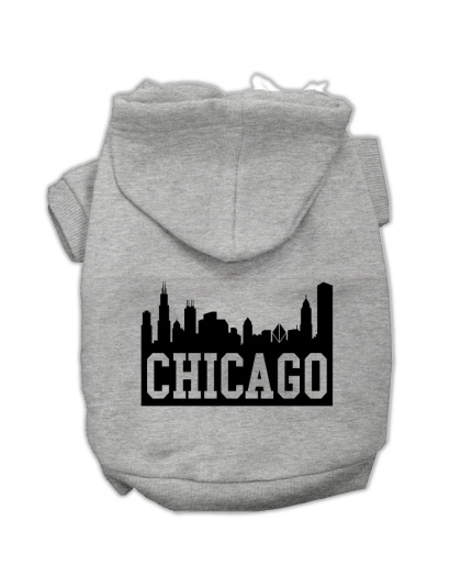 Chicago Skyline Screen Print Pet Hoodies Grey Size Lg