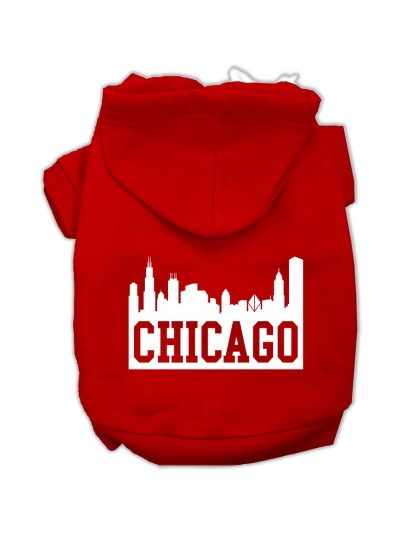 Chicago Skyline Screen Print Pet Hoodies Red Size Lg