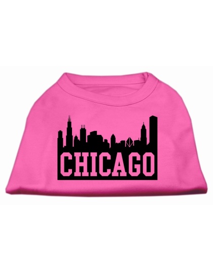 Chicago Skyline Screen Print Shirt Bright Pink Lg