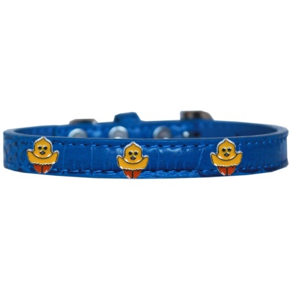 Chickadee Widget Croc Dog Collar Blue Size 10