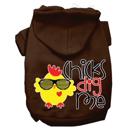 Chicks Dig Me Screen Print Dog Hoodie Brown L