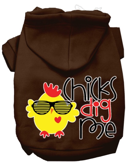 Chicks Dig Me Screen Print Dog Hoodie Brown L