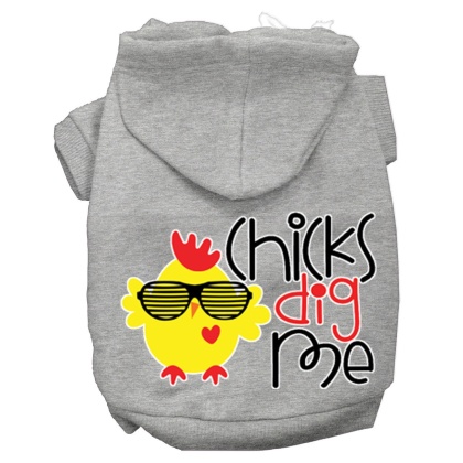 Chicks Dig Me Screen Print Dog Hoodie Grey L