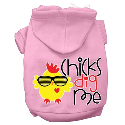 Chicks Dig Me Screen Print Dog Hoodie Light Pink L