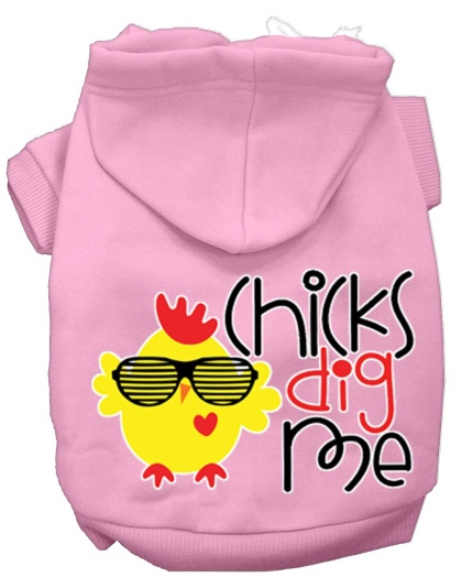 Chicks Dig Me Screen Print Dog Hoodie Light Pink L