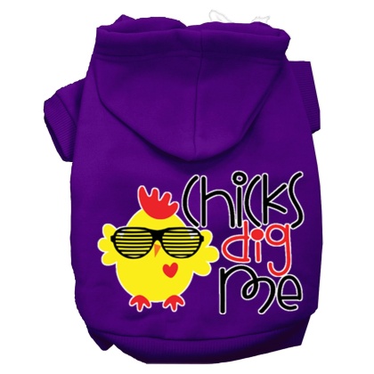 Chicks Dig Me Screen Print Dog Hoodie Purple L