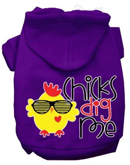 Chicks Dig Me Screen Print Dog Hoodie Purple L