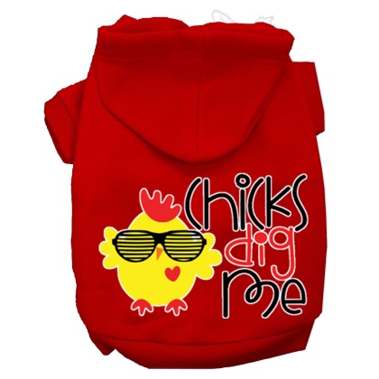 Chicks Dig Me Screen Print Dog Hoodie Red L